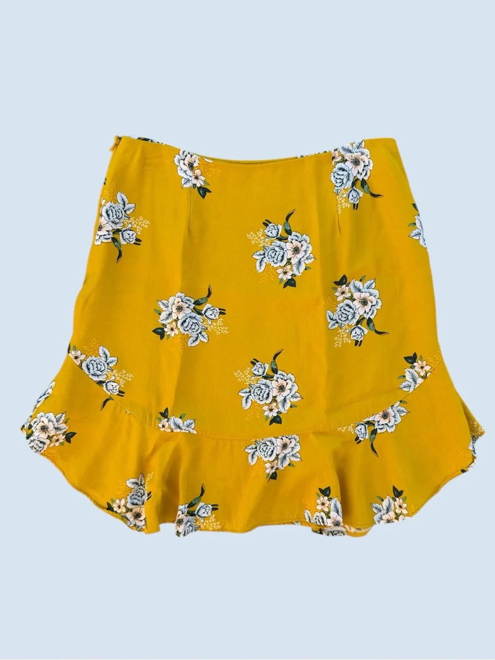 Ann Taylor LOFT Yellow Bouquet Floral Flounce Ruffle Hem Mini Skirt ~ Women’s 4